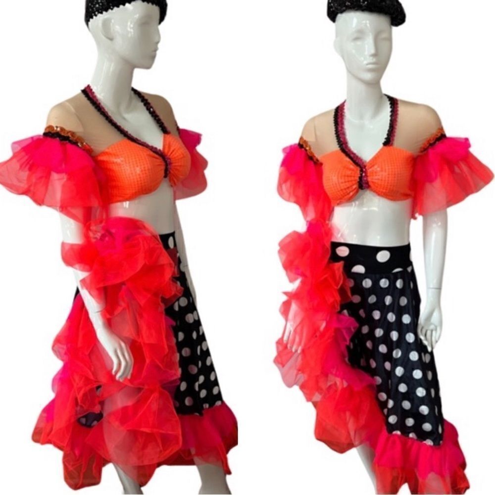 KILLER Vintage 1990s Ruffled Tulle Sequin Polka Dot 3 PC Set Halloween Costume